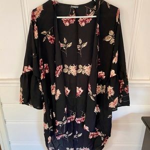Charlotte Russe Black Floral Kimono size M